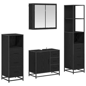 vidaXL Bathroom Furniture Set 4 pcs Black Oak Engineered Wood