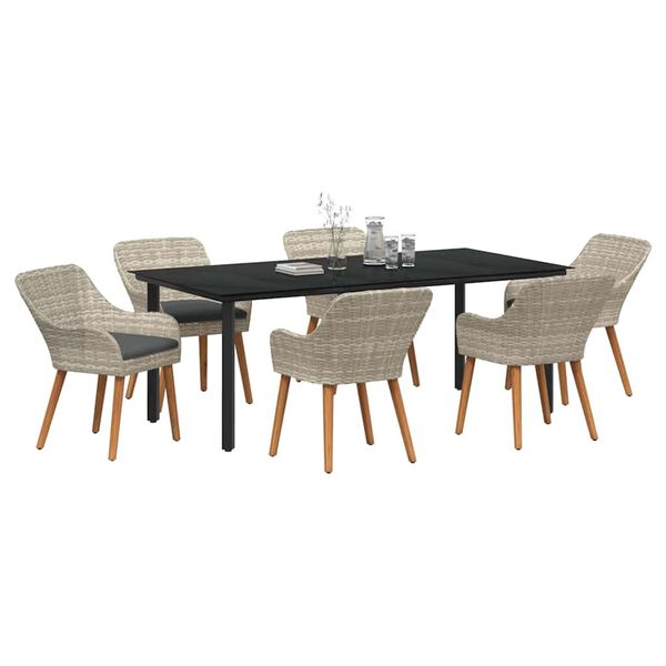 vidaXL Garden Dining Set with Cushion 7 pcs Light Grey Poly Rattan