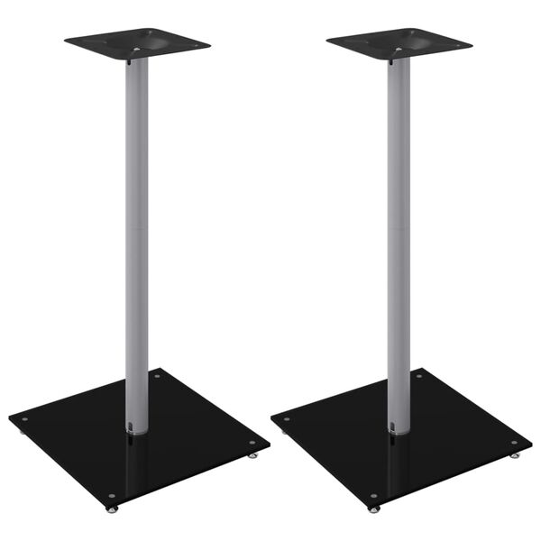 vidaXL Speaker Stands 2 pcs Black&Silver Tempered Glass 1 Pillar Design
