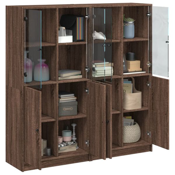 vidaXL Bookcase with Doors Brown Oak 136x37x142 cm Engineered Wood