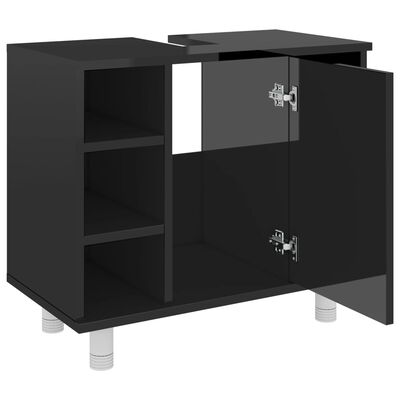 vidaXL Bathroom Cabinet High Gloss Black 60x32x53.5 cm Engineered Wood