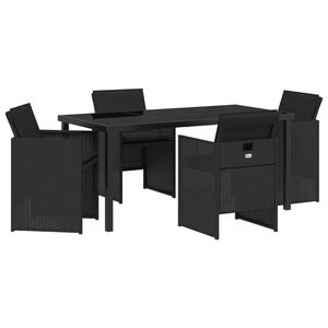 vidaXL Garden Dining Set 5 pcs Black Poly Rattan