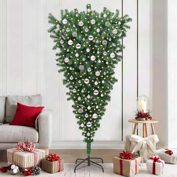 vidaXL Upside-down Artificial Pre-lit Christmas Tree with Ball Set PVC