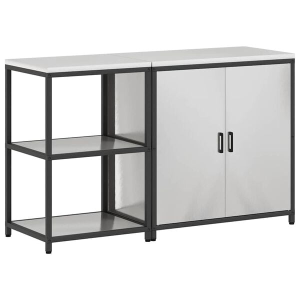 vidaXL Kitchen Storage Set with Shelf 2 pcs Silver Stainless Steel