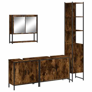vidaXL 4 Piece Bathroom Furniture Set Smoked Oak Engineered Wood