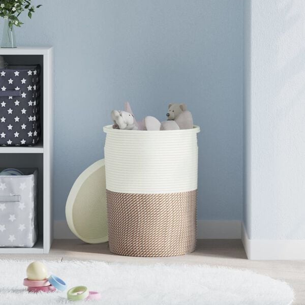 vidaXL Storage Basket with Lid Brown and White Ø37x50 cm Cotton