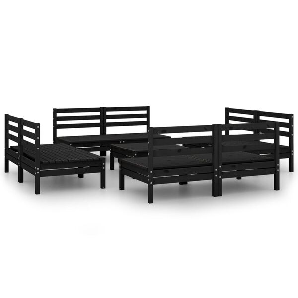 vidaXL 9 Piece Garden Lounge Set Black Solid Pinewood