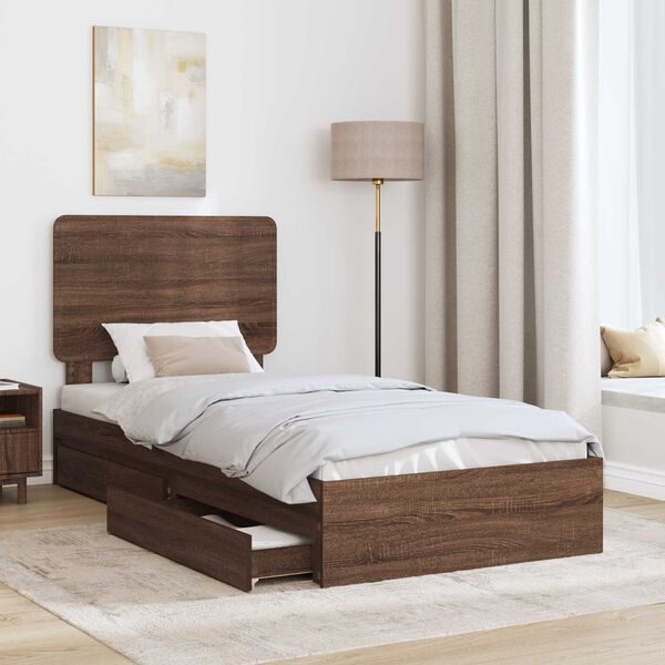 vidaXL Storage Bed with Drawer Brown Oak 90 x 190 cm Engineered Wood