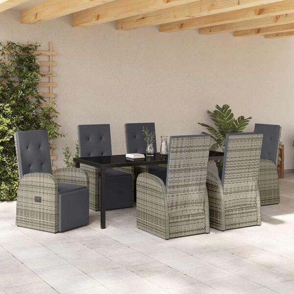 vidaXL Garden Dining Set with Cushion 7 pcs Grey Poly Rattan