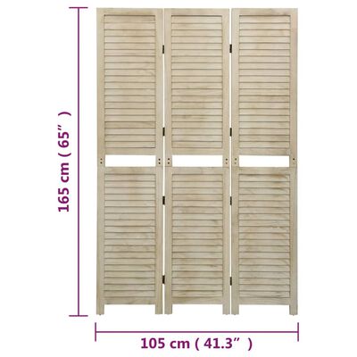 vidaXL 3-Panel Room Divider 105x165 cm Solid Wood Paulownia