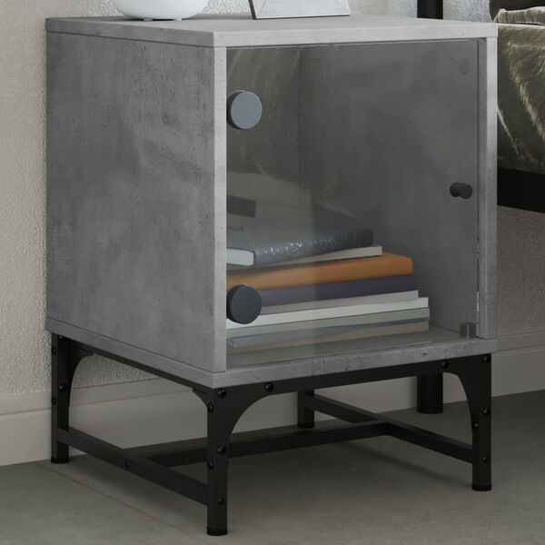 vidaXL Bedside Cabinet with Glass Door Concrete Grey 35x37x50 cm