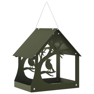 vidaXL Hanging Bird Feeder Steel Olive Green