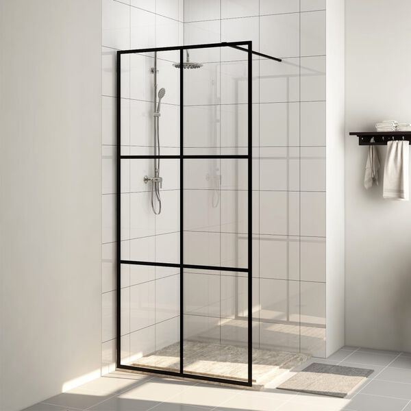 vidaXL Walk-in Shower Wall with Clear ESG Glass 100x195 cm Black