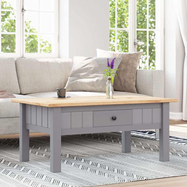vidaXL Coffee Table Grey 100x60x43.5 cm Solid Pine Wood Panama Range