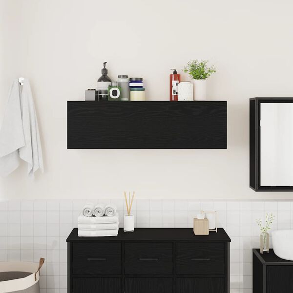 vidaXL Bathroom Wall Cabinet Black 100x25x30 cm Engineered Wood