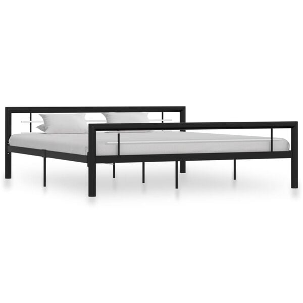 vidaXL Bed Frame without Mattress Black and White Metal 180x200 cm Super King