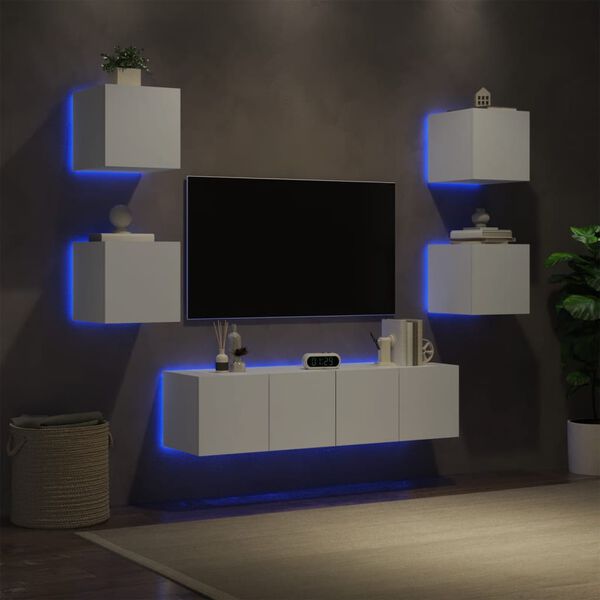 vidaXL 6 Piece TV Wall Units with LED White Engineered Wood