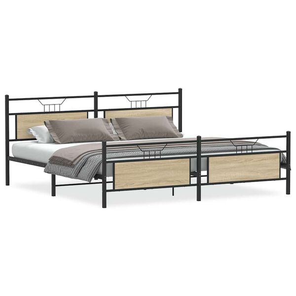 vidaXL Metal Bed Frame without Mattress Sonoma Oak 193x201 cm