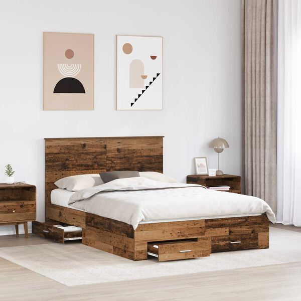 vidaXL Bed Frame with Headboard Old Wood 135 x 190 cm Engineered Wood