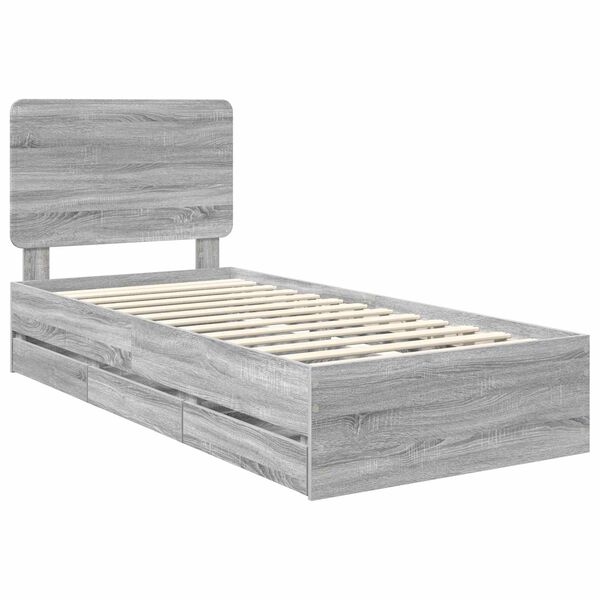 vidaXL Bed Frame with Drawer Grey Sonoma 75 x 190 cm Engineer Wood