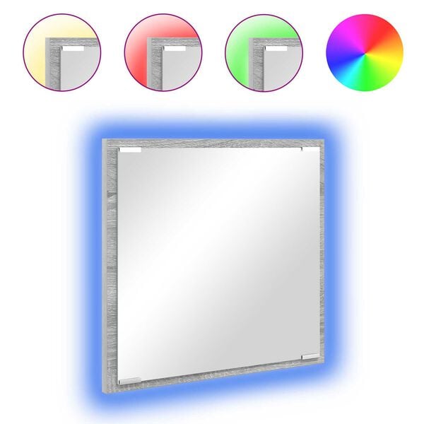 vidaXL LED Bathroom Mirror Wall-mounted Grey Sonoma 40 x 37 x 8.5 cm