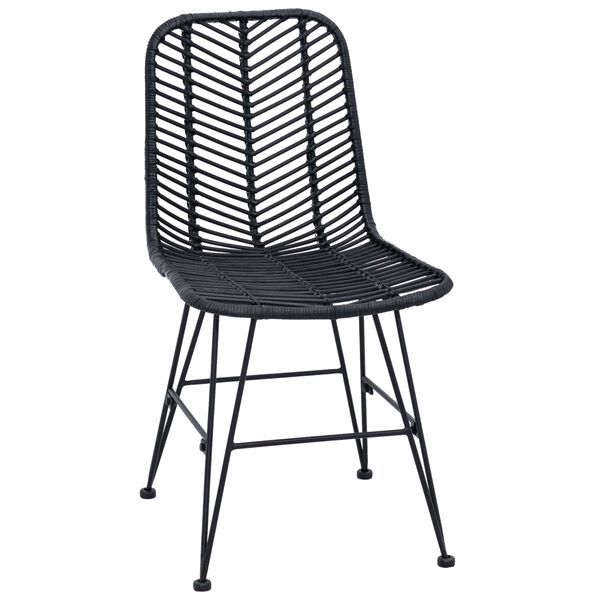 vidaXL Dining Chair 2 pcs Black 44 x 47 x 85 cm Rattan and Iron