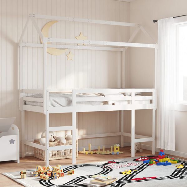 vidaXL Loft Bed with Ladder and Roof without Mattress White 90x200 cm