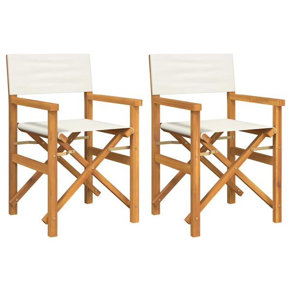 vidaXL Folding Director's Chairs 2 pcs Cream Solid Wood Teak