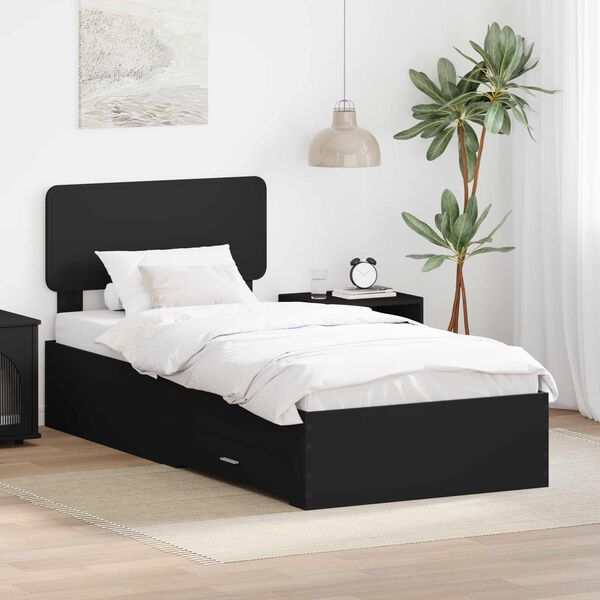 vidaXL Bed Frame with Headboard Black 100 x 200 cm Engineered Wood