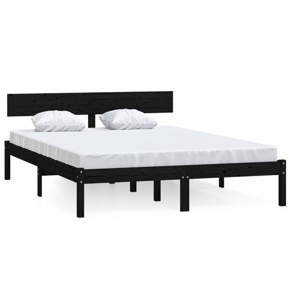 vidaXL Bed Frame without Mattress Black Solid Wood Small Double