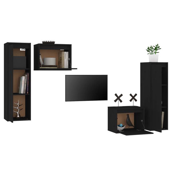 vidaXL TV Cabinets 4 pcs Black Solid Wood Pine