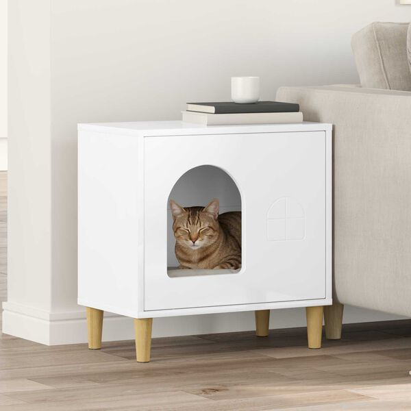 vidaXL Cat House Gloss White 51 x 30 x 52 cm Engineered Wood