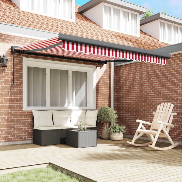 vidaXL Retractable Awning Red and White 300 x 250 cm Fabric and Metal