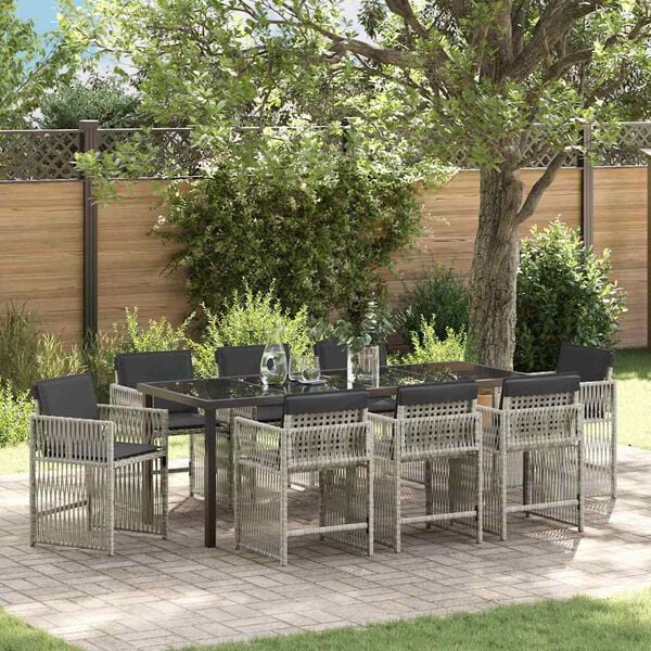 vidaXL Garden Dining Set 9 pcs Light Grey Powder-Coated Steel