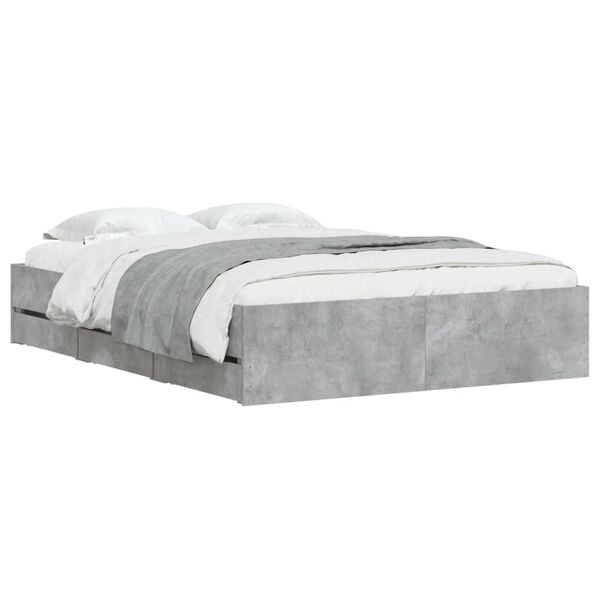 vidaXL Bed Frame with Drawers without Mattress Concrete Grey 135x190 cm Double