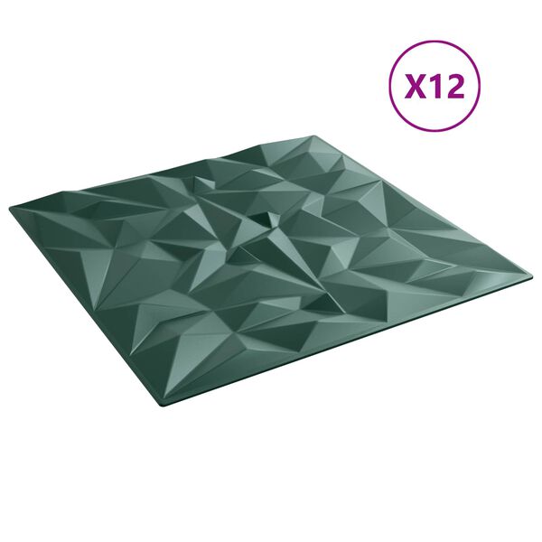 vidaXL Wall Panels 12 pcs Amethyst Green 50 x 50 cm XPS Foam