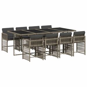 vidaXL 9 Piece Garden Dining Set with Cushions Grey Poly Rattan