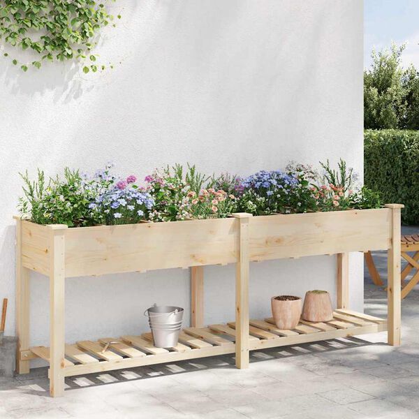 vidaXL Garden Planter Beige 203.5 x 53 x 76.5 cm Solid Fir Wood