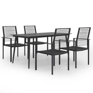 vidaXL Dining Set | Black | Powder-Coated Steel, PVC Hollow Rattan, Glass