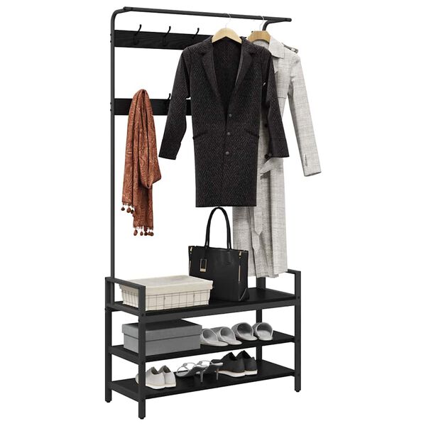 vidaXL Coat Rack with Shelf Black Oak 95 x 34 x 184 cm Engineered wood