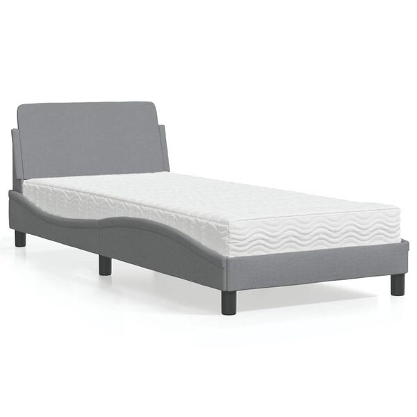 vidaXL Bed with Mattress "Dover" Light Grey Single Fabric