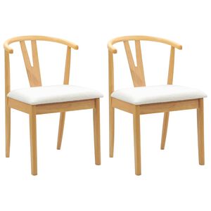 vidaXL Dining Chair 2 pcs Natural and Light Solid Rubber Wood