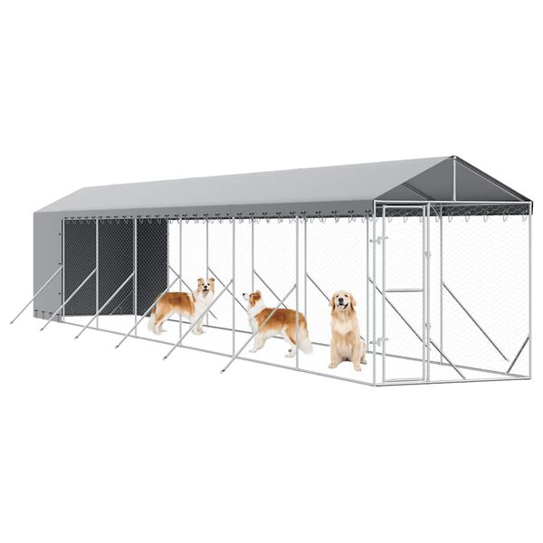 vidaXL Outdoor Dog Kennel with Roof Silver 2x14x2.5 m Galvanised Steel
