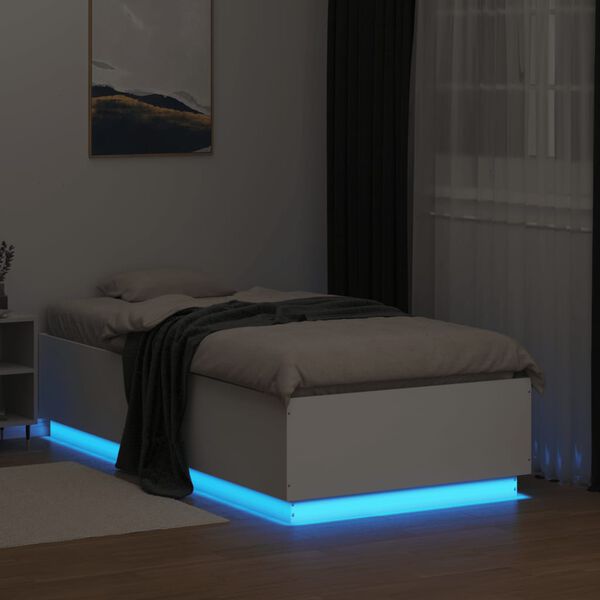 vidaXL Bed Frame with LED without Mattress White 90x190 cm Single