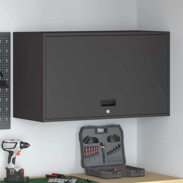 vidaXL Wall Cabinet for Garage with Gas-lift Door Black