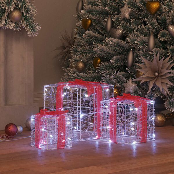vidaXL Gift Box with 60 LEDs 3 pcs Cold white 20 x 20 x 20 cm Acrylic