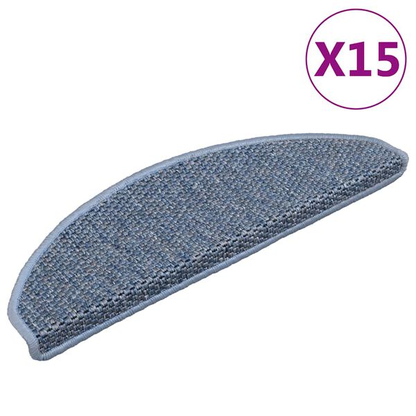 vidaXL Stair Mats Self-adhesive Sisal-Look 15 pcs 65x21x4 cm Blue