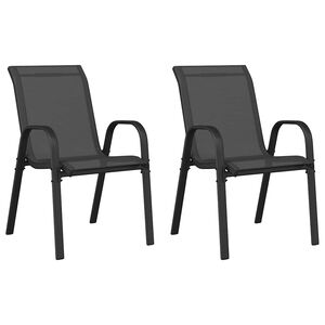 vidaXL Stackable Garden Chairs 2 pcs Black Textilene Fabric