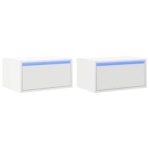 vidaXL Wall-mounted Bedside Cabinets with LED Lights 2 pcs White