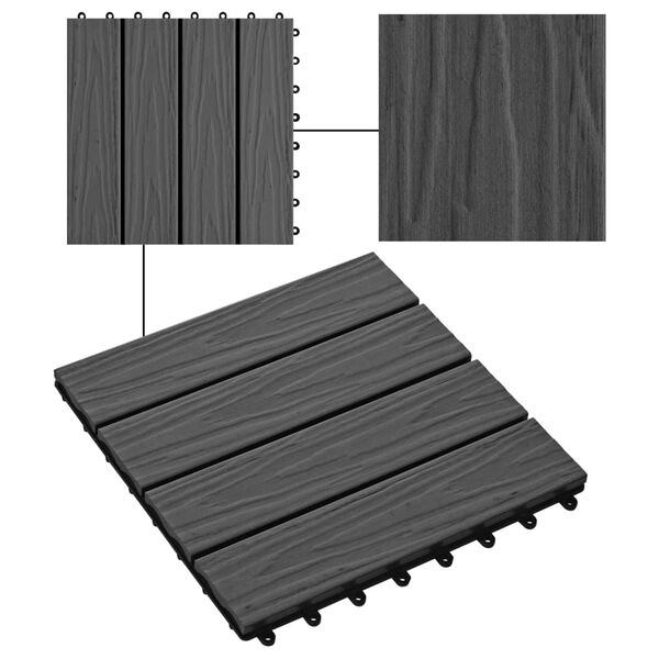 vidaXL 11 pcs Decking Tiles Deep Embossed WPC 30x30 cm 1 sqm Black